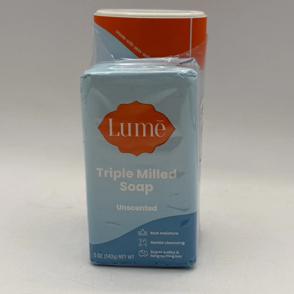 Lume Whole Body Deodorant Smooth Solid Unscented & Triple Milled Soap Bar Bundle